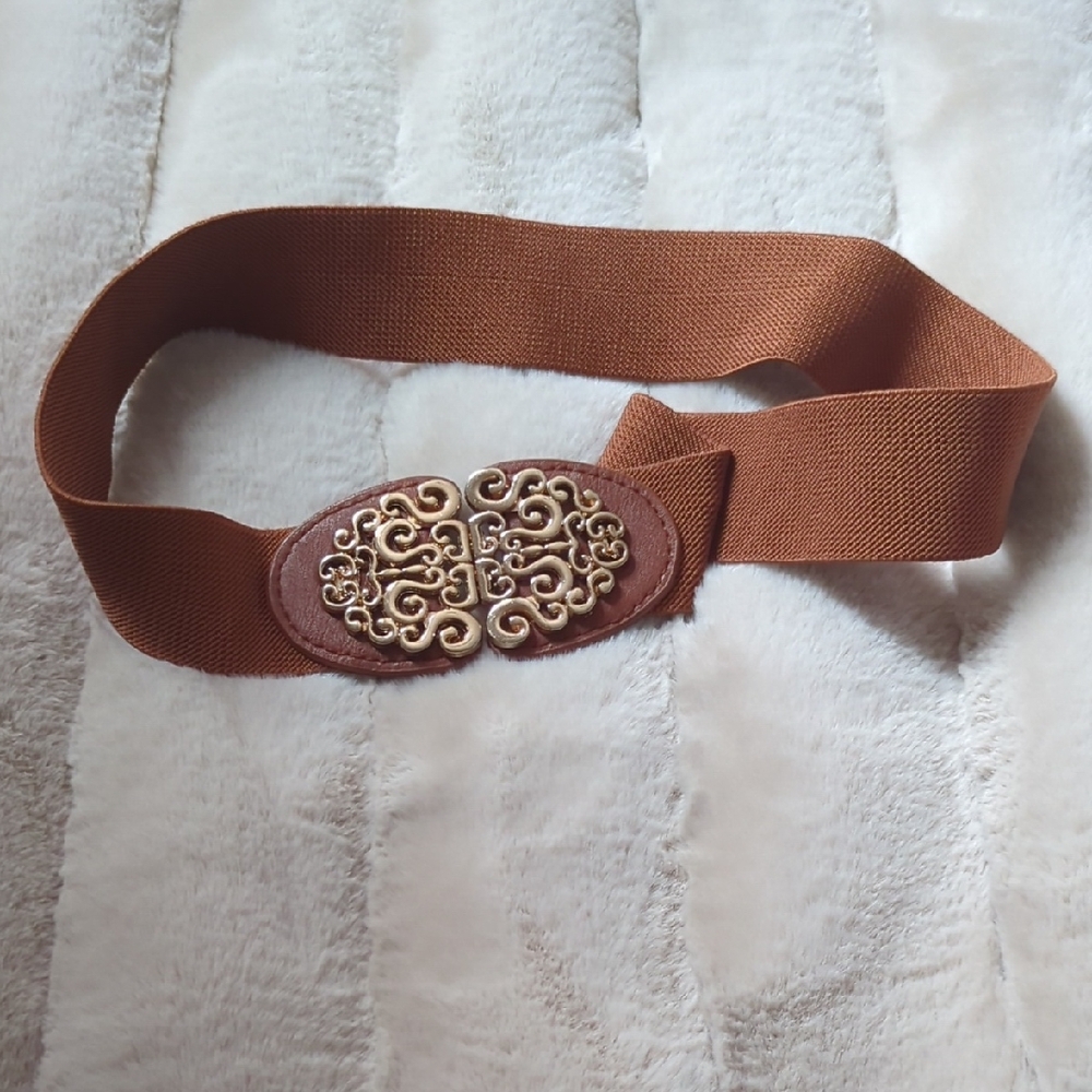 Elegant Brown Belt with Gold Buckle